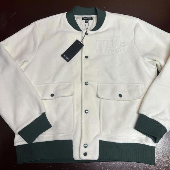 TRUE RELIGION mens off white green wool jacket medium Jackets & Coats